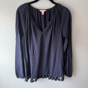 Lilly Pulitzer Navy Blue Women's Top with Tassel Hem